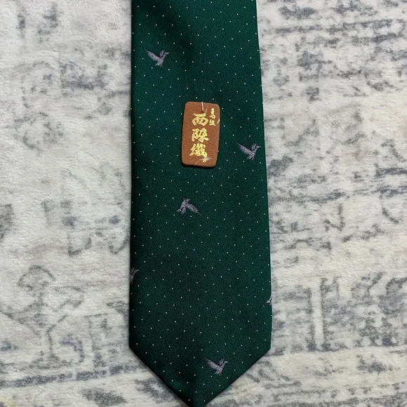 Vintage Green Polka Dot Ducks Print Japan Tie - Picture 3 of 5